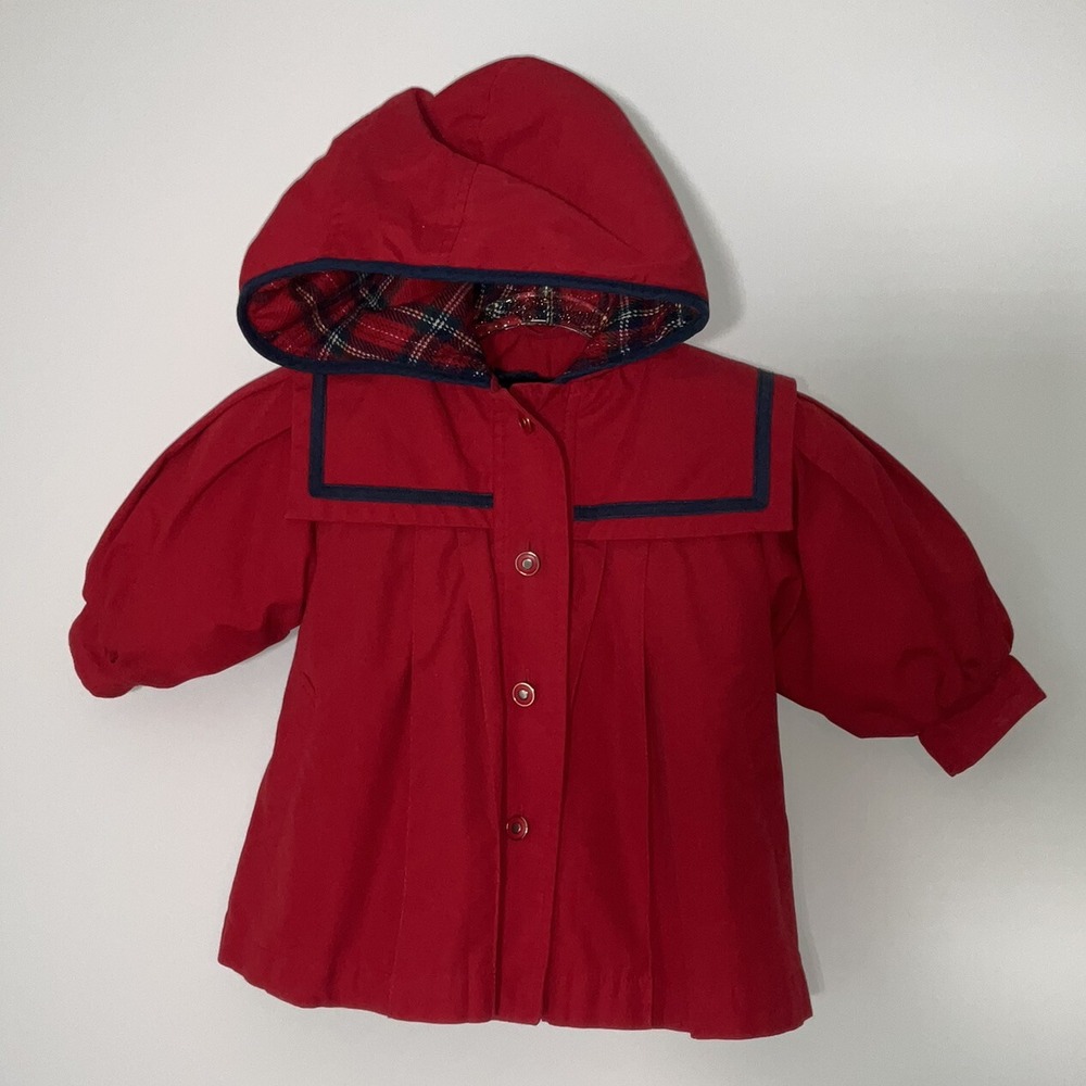 London Fog Hooded Parka Coat 12 Month Girls Black Fur Lined Red Vintage Cozycore